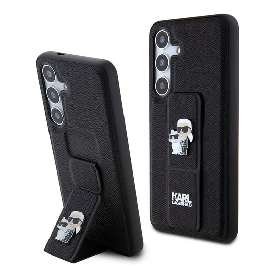 Custodia MagSafe per Samsung Galaxy S24 S921, Karl Lagerfeld, Saffiano Gripstand Karl & Choupette, Nera