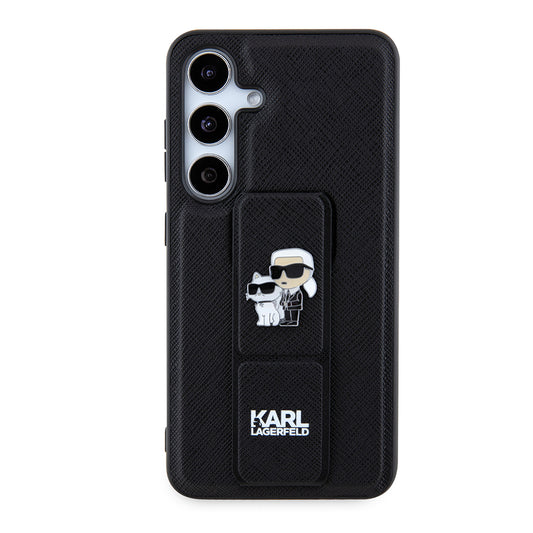 Custodia MagSafe per Samsung Galaxy S24 S921, Karl Lagerfeld, Saffiano Gripstand Karl & Choupette, Nera