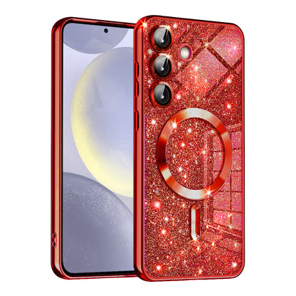 Custodia MagSafe per Samsung Galaxy S24 S921, Techsuit, Luxury Glitter, Rossa