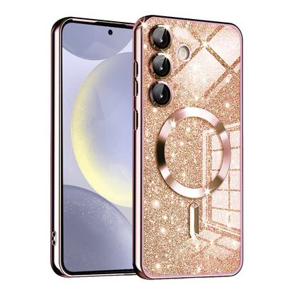Custodia MagSafe per Samsung Galaxy S24 S921, Techsuit, Luxury Glitter, Rosa Dorato