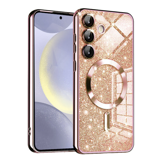 Custodia MagSafe per Samsung Galaxy S24 S921, Techsuit, Luxury Glitter, Rosa Dorato