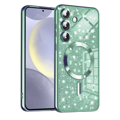 Custodia MagSafe per Samsung Galaxy S24 S921, Techsuit, Luxury Glitter, Verde Chiaro