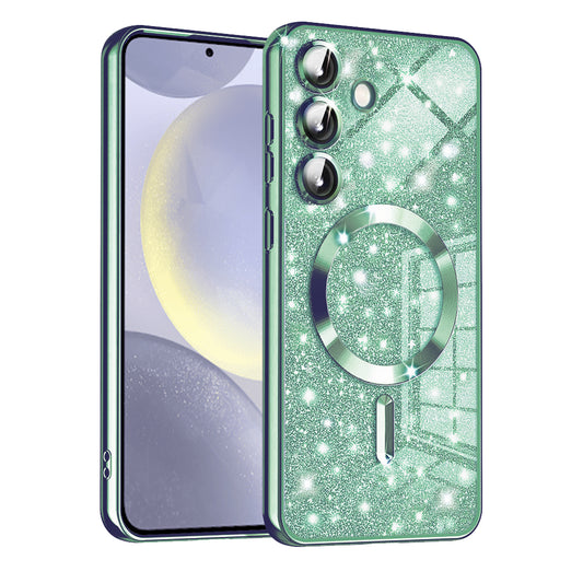 Custodia MagSafe per Samsung Galaxy S24 S921, Techsuit, Luxury Glitter, Verde Chiaro