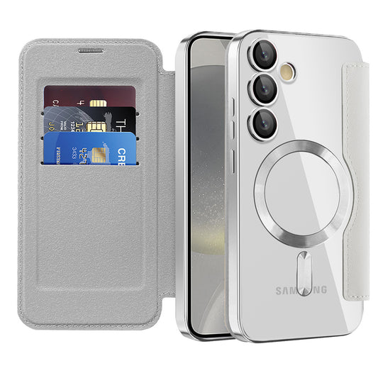 Custodia MagSafe per Samsung Galaxy S24 S921, Techsuit, SmartMag Book, Grigio