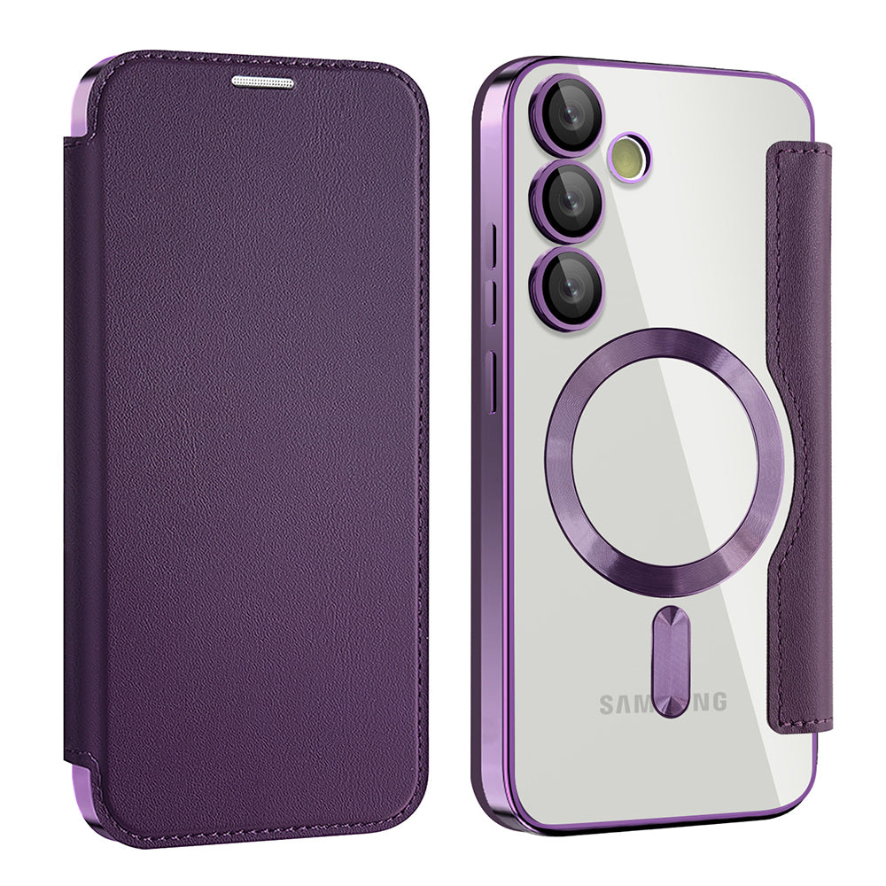 Custodia MagSafe per Samsung Galaxy S24 S921, Techsuit, SmartMag Book, Viola