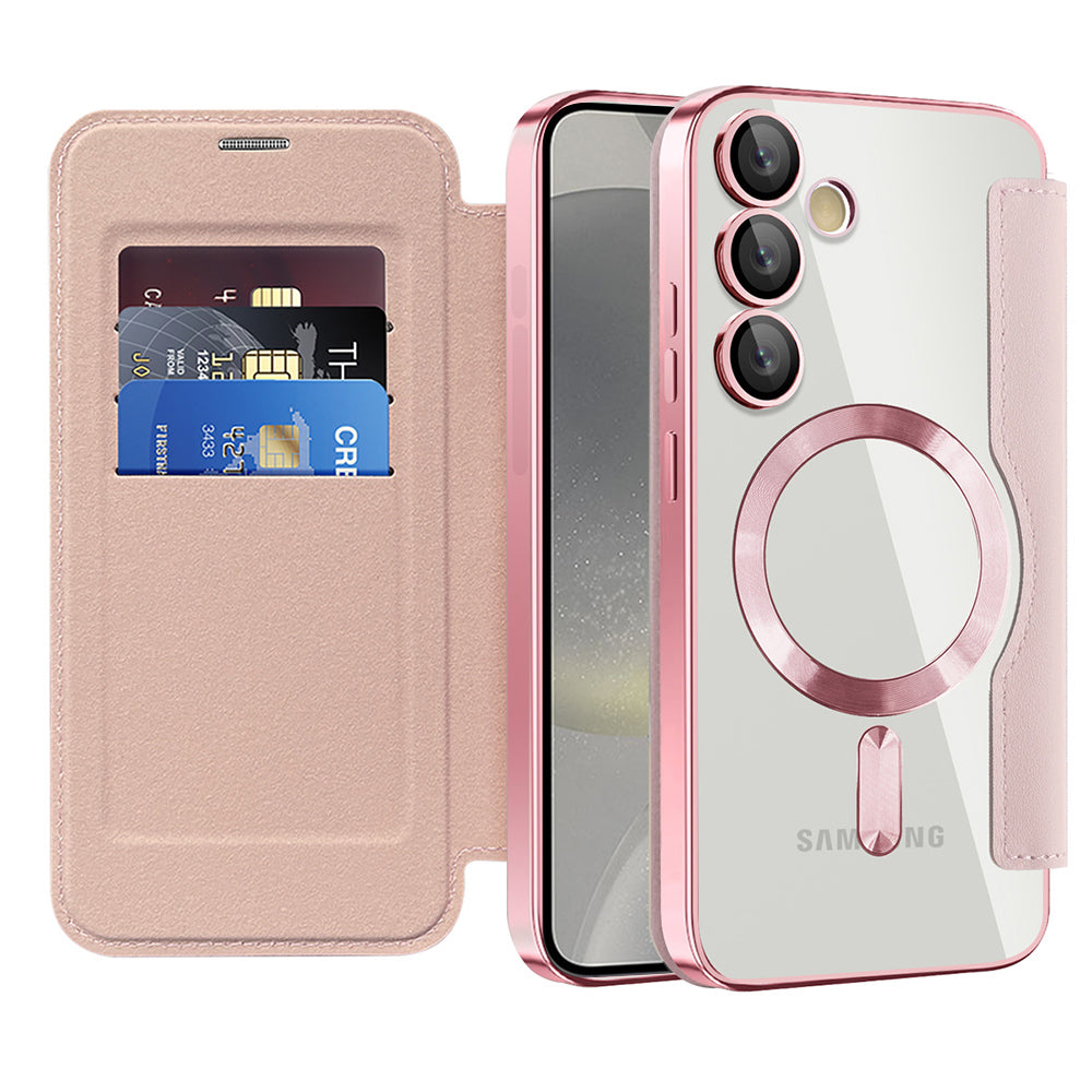 Custodia MagSafe per Samsung Galaxy S24 S921, Techsuit, SmartMag Book, Rosa