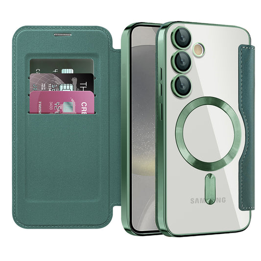Custodia MagSafe per Samsung Galaxy S24 S921, Techsuit, SmartMag Book, Verde