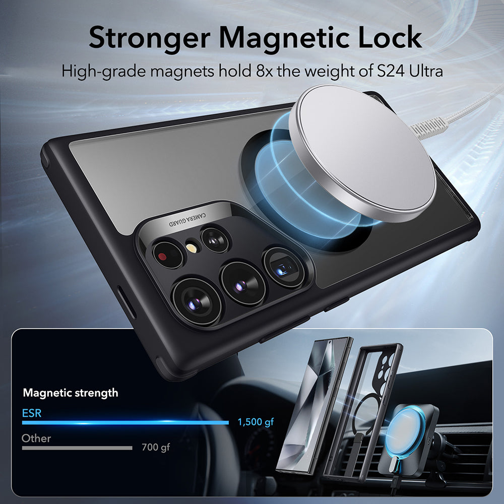 Custodia MagSafe per Samsung Galaxy S24 Ultra S928, ESR, Boost Flickstand, Nera Trasparente