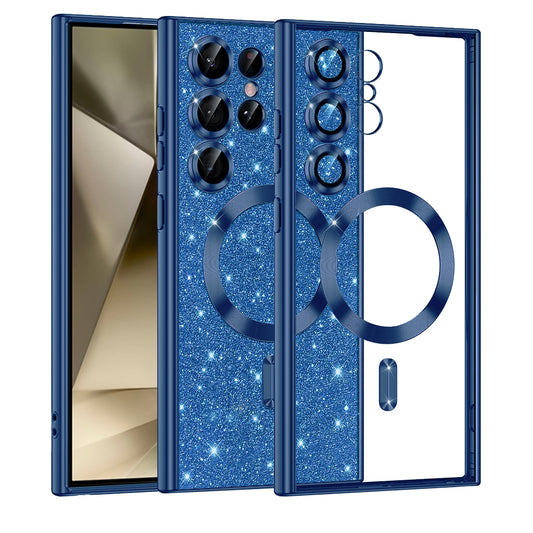 Custodia MagSafe per Samsung Galaxy S24 Ultra S928, Techsuit, Luxury Glitter, Blu Scuro