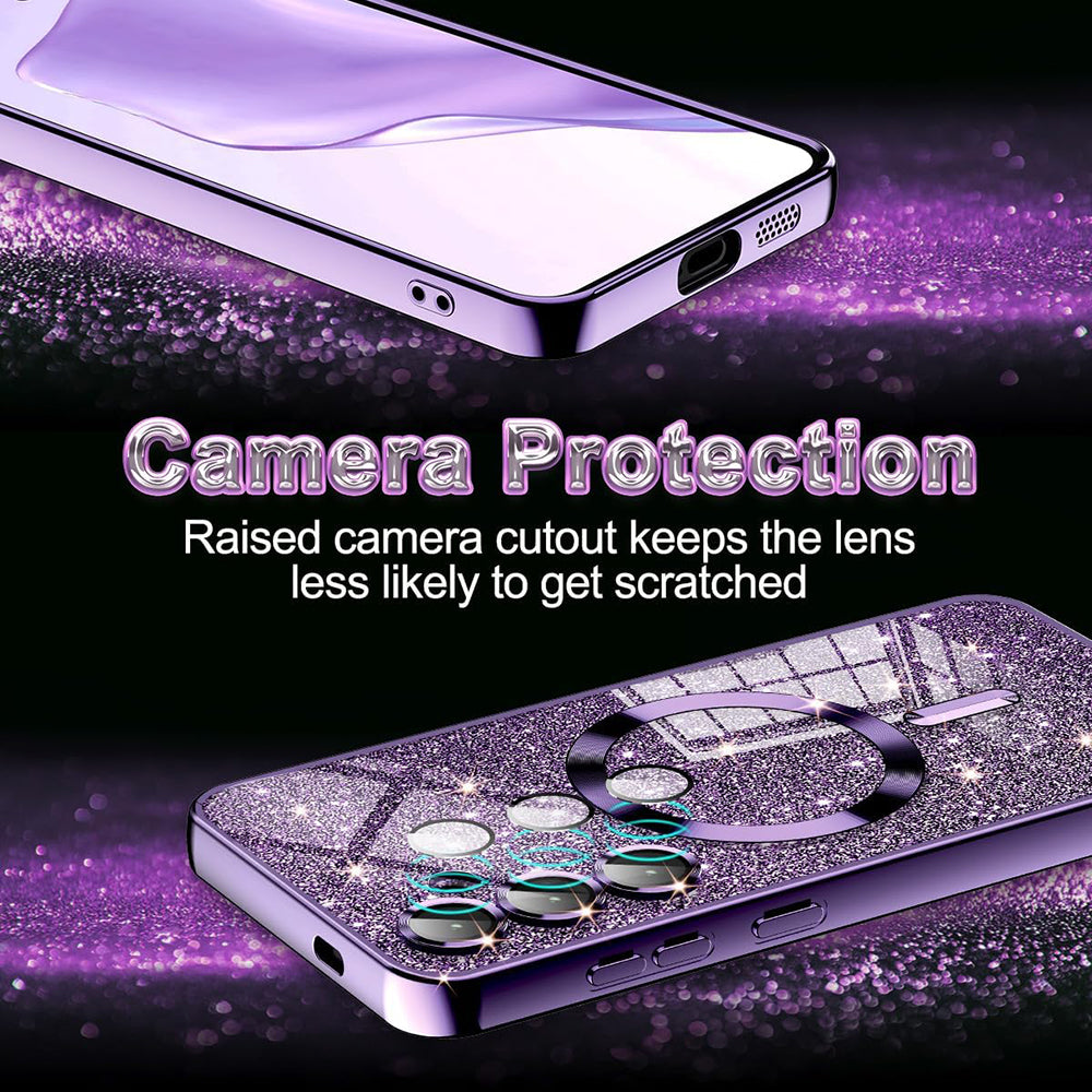 Custodia MagSafe per Samsung Galaxy S24 Ultra S928, Techsuit, Luxury Glitter, Viola Chiaro