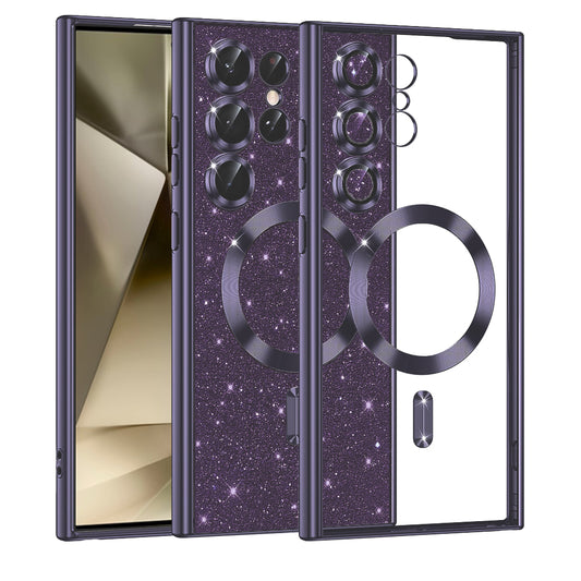 Custodia MagSafe per Samsung Galaxy S24 Ultra S928, Techsuit, Luxury Glitter, Viola Scuro