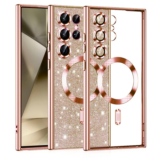 Custodia MagSafe per Samsung Galaxy S24 Ultra S928, Techsuit, Luxury Glitter, Rosa Oro
