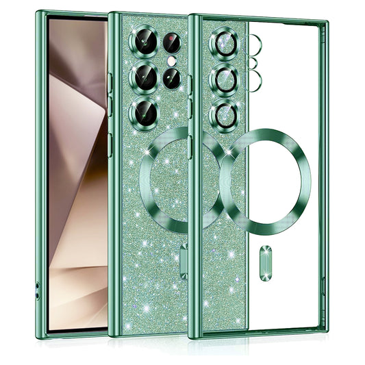 Custodia MagSafe per Samsung Galaxy S24 Ultra S928, Techsuit, Luxury Glitter, Verde Chiaro