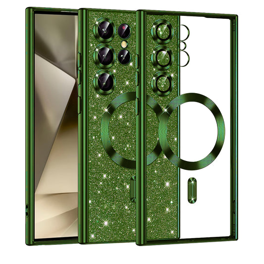 Custodia MagSafe per Samsung Galaxy S24 Ultra S928, Techsuit, Luxury Glitter, Verde Scuro