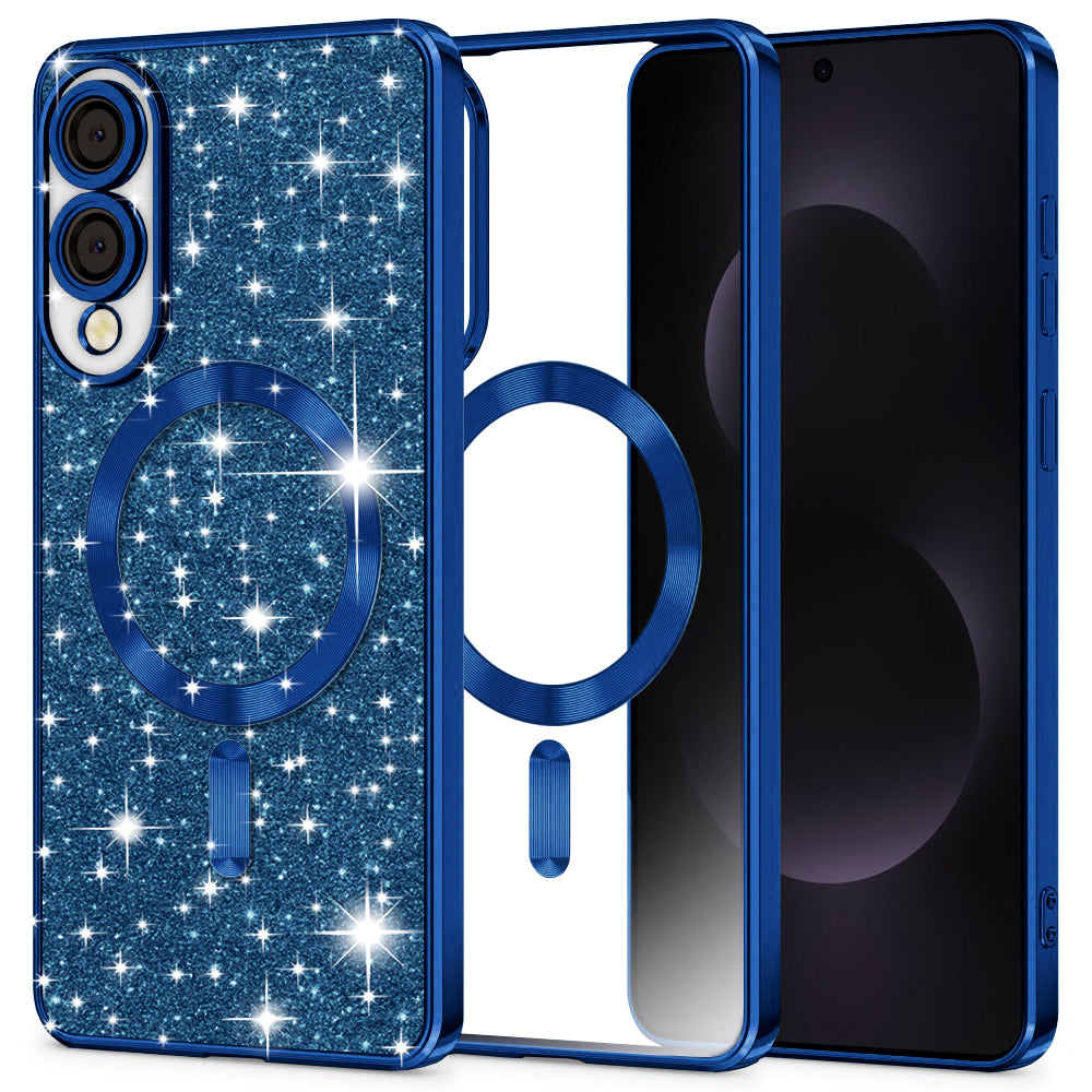 Custodia MagSafe per Samsung Galaxy S25 Edge S937, Techsuit, Luxury Glitter, Blu Scuro