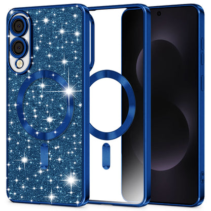 Custodia MagSafe per Samsung Galaxy S25 Edge S937, Techsuit, Luxury Glitter, Blu Scuro