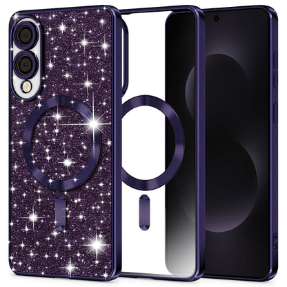 Custodia MagSafe per Samsung Galaxy S25 Edge S937, Techsuit, Luxury Glitter, Viola Scuro