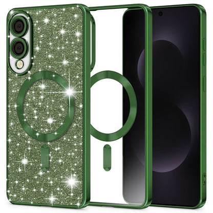 Custodia MagSafe per Samsung Galaxy S25 Edge S937, Techsuit, Luxury Glitter, Verde Scuro