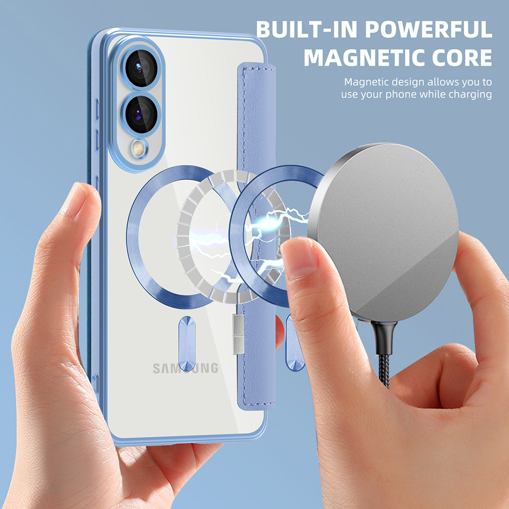 Custodia MagSafe per Samsung Galaxy S25 Edge S937, Techsuit, SmartMag Book, Blu