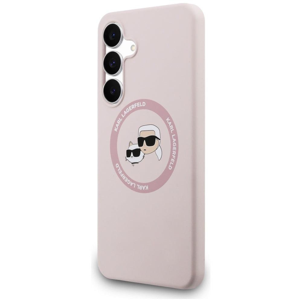 Custodia MagSafe per Samsung Galaxy S25 FE, Karl Lagerfeld, Silicone Karl & Choupette's Heads, Rosa