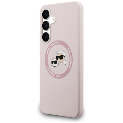 Custodia MagSafe per Samsung Galaxy S25 FE, Karl Lagerfeld, Silicone Karl & Choupette's Heads, Rosa