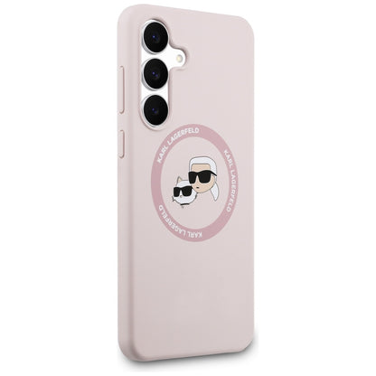 Custodia MagSafe per Samsung Galaxy S25 FE, Karl Lagerfeld, Silicone Karl & Choupette's Heads, Rosa