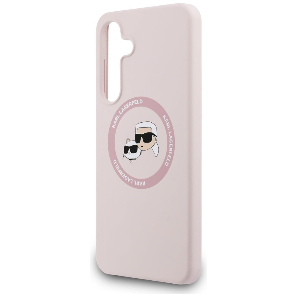 Custodia MagSafe per Samsung Galaxy S25 FE, Karl Lagerfeld, Silicone Karl & Choupette's Heads, Rosa