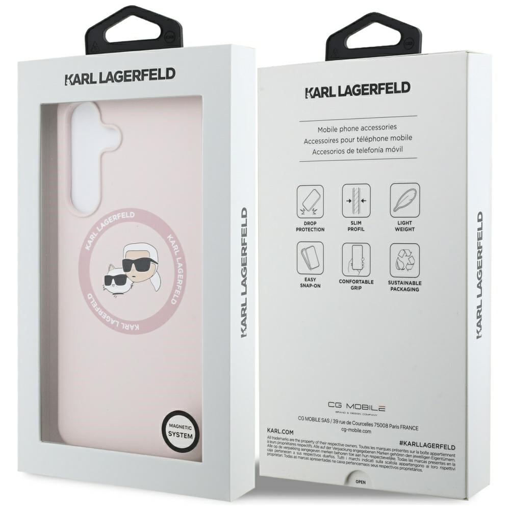 Custodia MagSafe per Samsung Galaxy S25 FE, Karl Lagerfeld, Silicone Karl & Choupette's Heads, Rosa