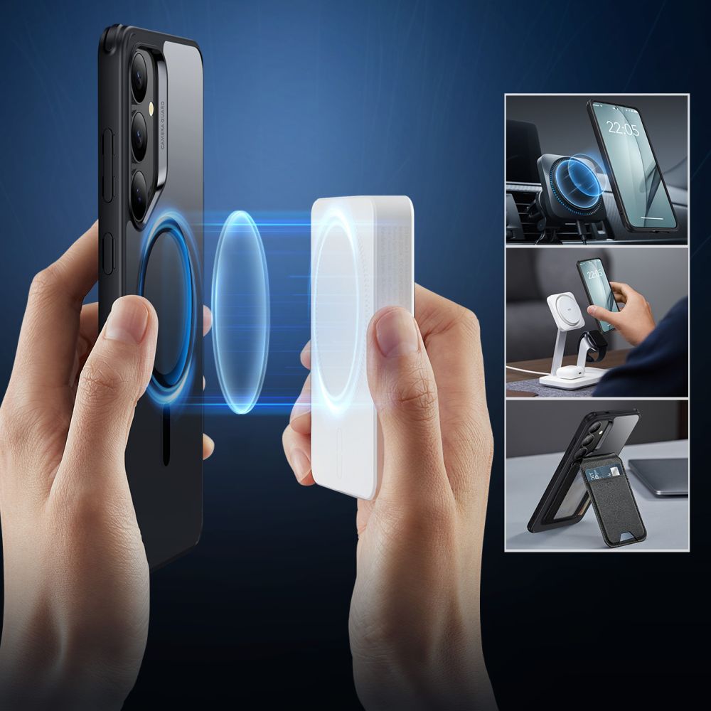 Custodia MagSafe per Samsung Galaxy S25+ S936, ESR, Classic Hybrid, Nera Trasparente