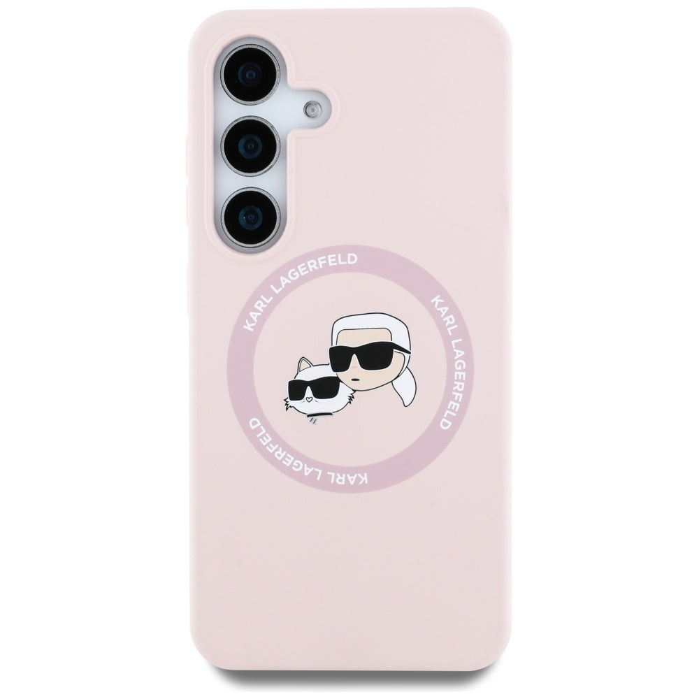 Custodia MagSafe per Samsung Galaxy S25+ S936, Karl Lagerfeld, Silicone Double Heads, Rosa