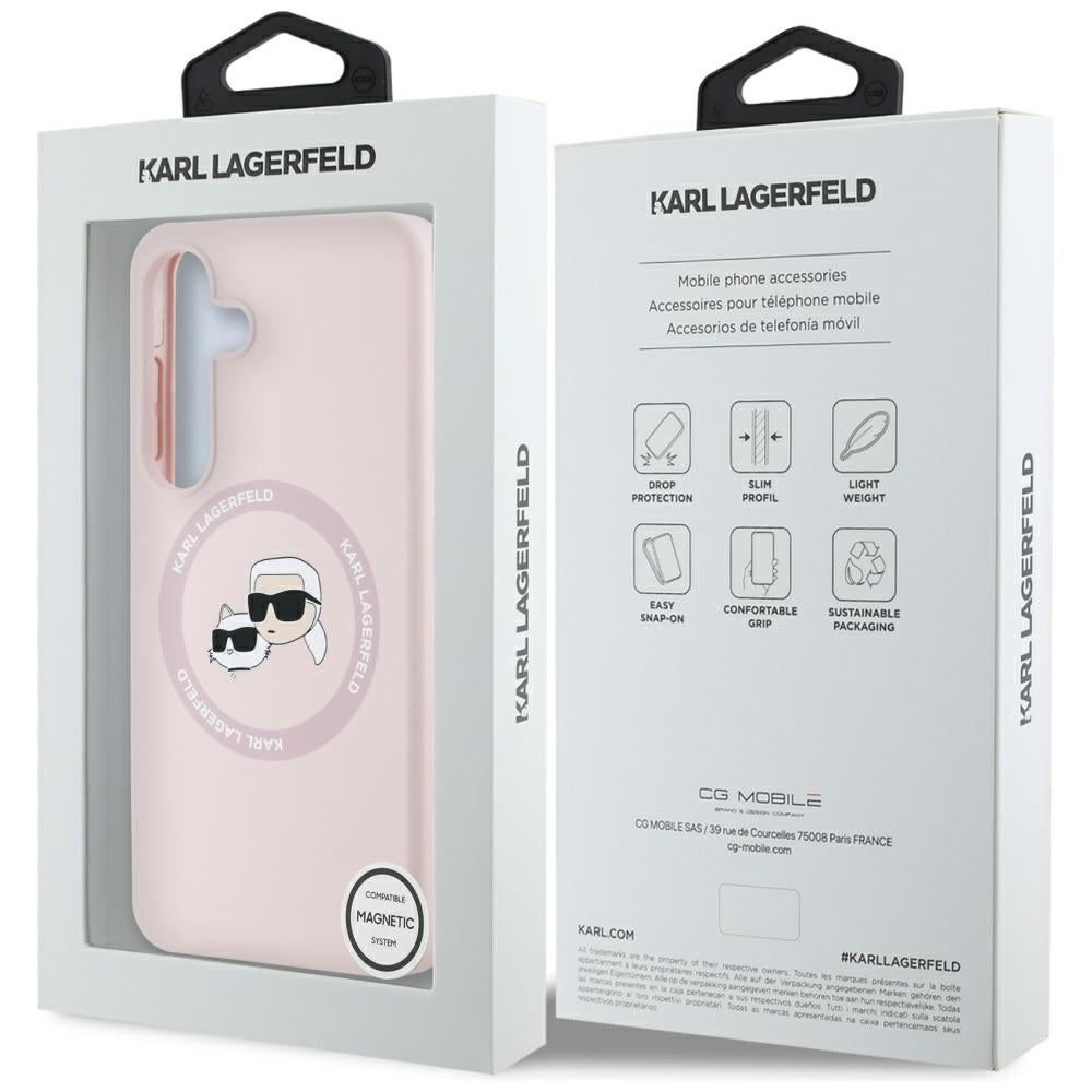 Custodia MagSafe per Samsung Galaxy S25+ S936, Karl Lagerfeld, Silicone Double Heads, Rosa
