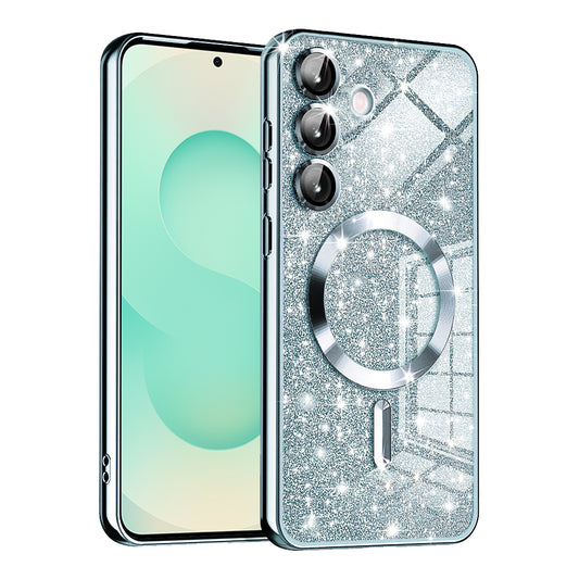 Custodia MagSafe per Samsung Galaxy S25+ S936, Techsuit, Luxury Glitter, Blu