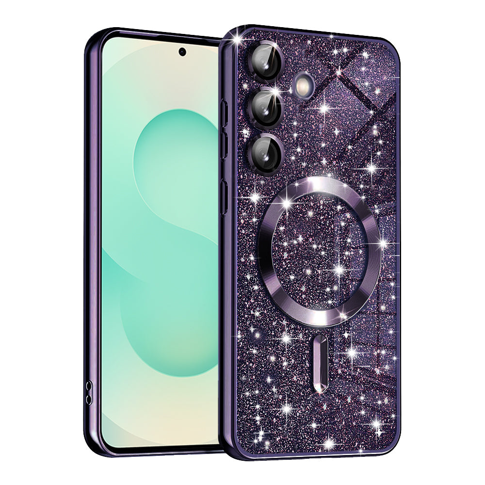 Custodia MagSafe per Samsung Galaxy S25+ S936, Techsuit, Luxury Glitter, Viola Scuro