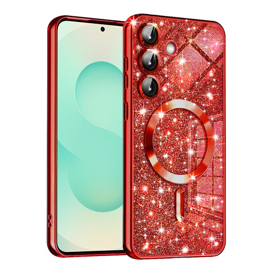Custodia MagSafe per Samsung Galaxy S25+ S936, Techsuit, Luxury Glitter, Rossa