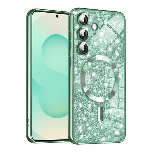 Custodia MagSafe per Samsung Galaxy S25+ S936, Techsuit, Luxury Glitter, Verde Chiaro