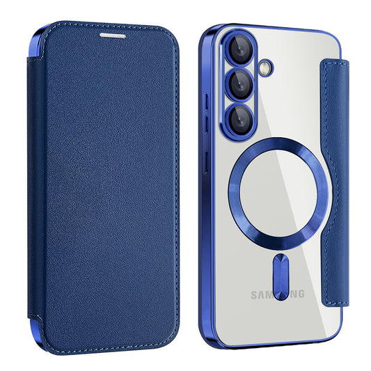 Custodia MagSafe per Samsung Galaxy S25+ S936, Techsuit, SmartMag Book, Blu