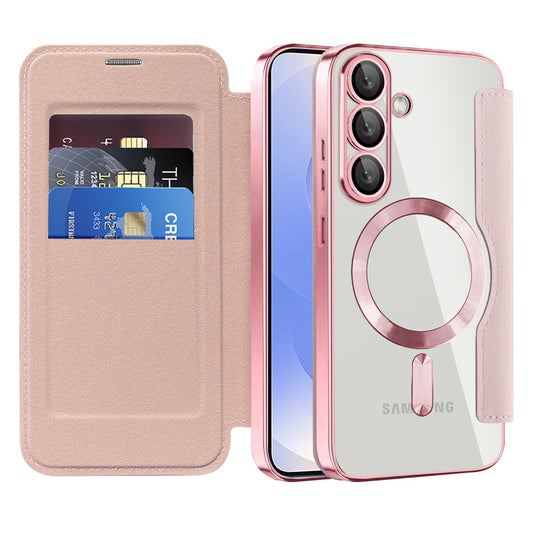 Custodia MagSafe per Samsung Galaxy S25+ S936, Techsuit, SmartMag Book, Rosa