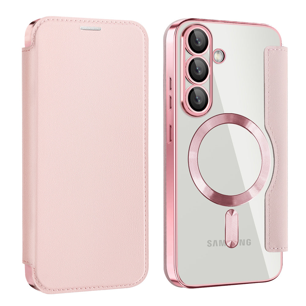 Custodia MagSafe per Samsung Galaxy S25+ S936, Techsuit, SmartMag Book, Rosa