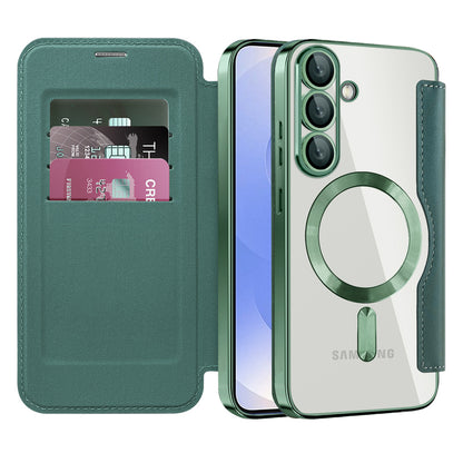 Custodia MagSafe per Samsung Galaxy S25+ S936, Techsuit, SmartMag Book, Verde