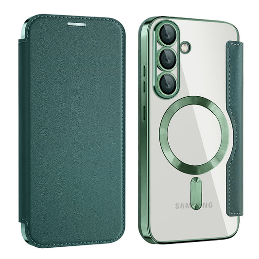 Custodia MagSafe per Samsung Galaxy S25+ S936, Techsuit, SmartMag Book, Verde