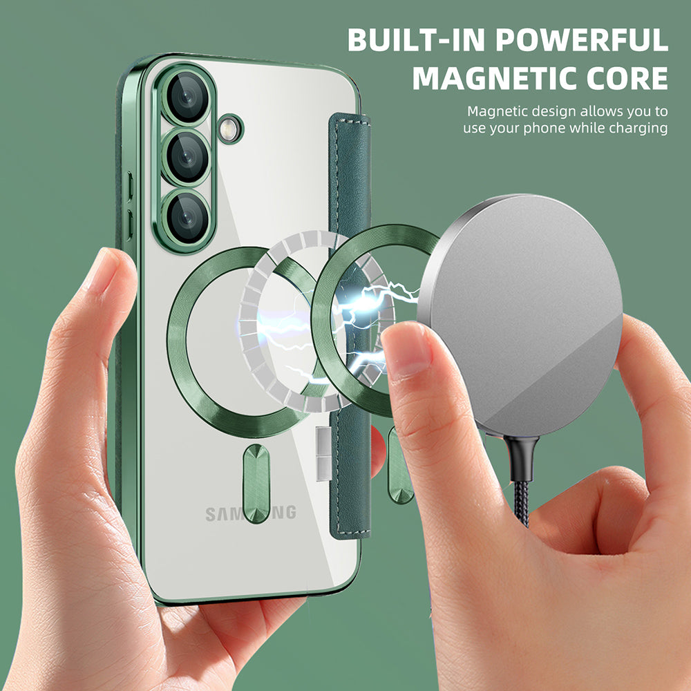 Custodia MagSafe per Samsung Galaxy S25+ S936, Techsuit, SmartMag Book, Verde