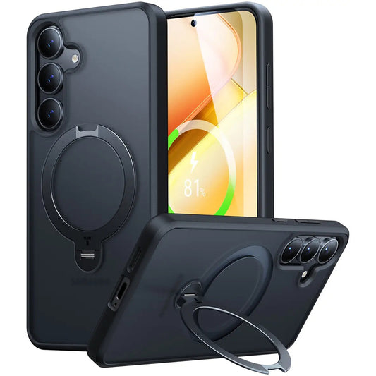 Custodia MagSafe per Samsung Galaxy S25+ S936, Torras, Ostand Spin, Nera