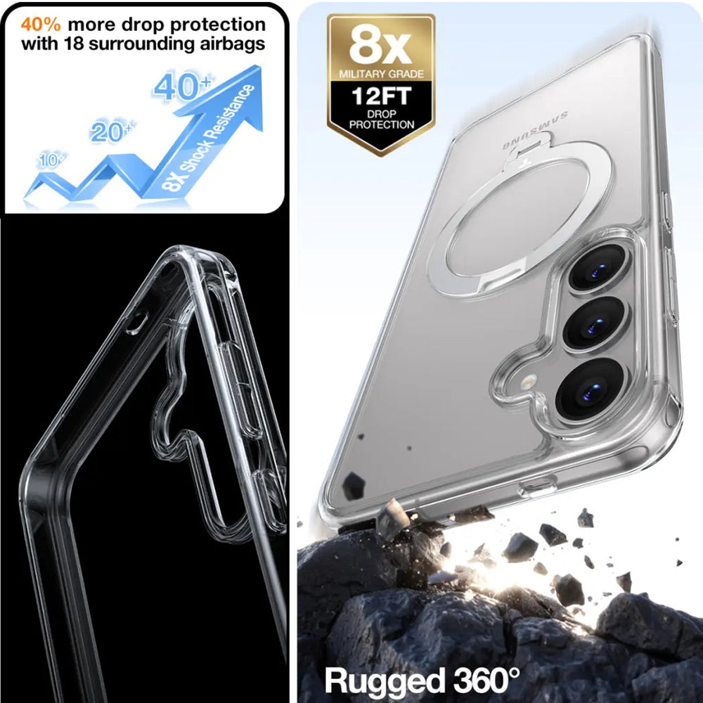 Custodia MagSafe per Samsung Galaxy S25+ S936, Torras, Ostand Spin, Trasparente