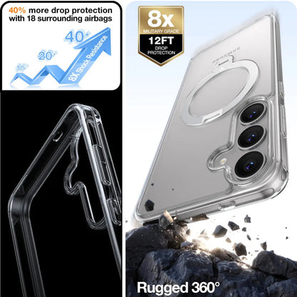 Custodia MagSafe per Samsung Galaxy S25+ S936, Torras, Ostand Spin, Trasparente
