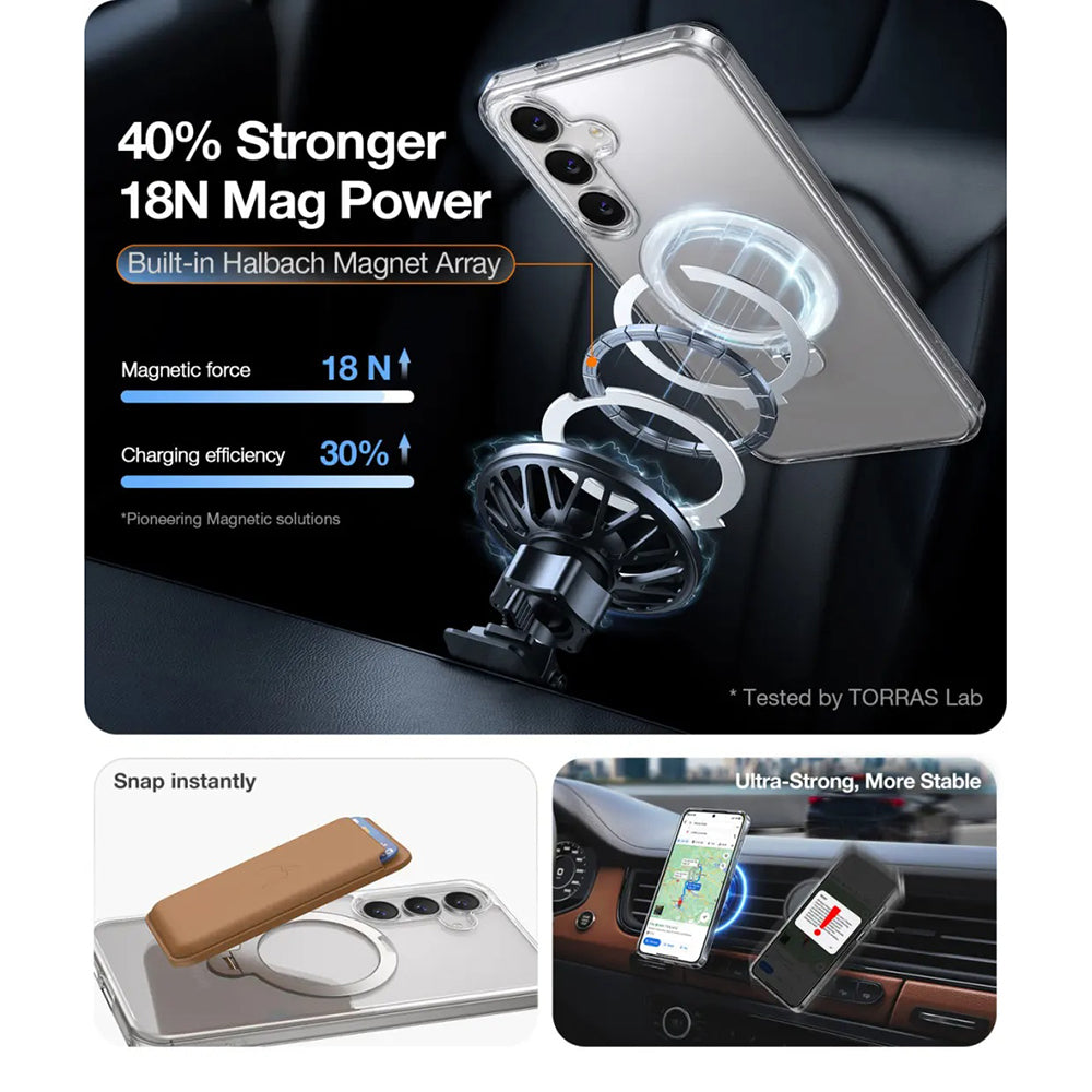 Custodia MagSafe per Samsung Galaxy S25+ S936, Torras, Ostand Spin, Trasparente