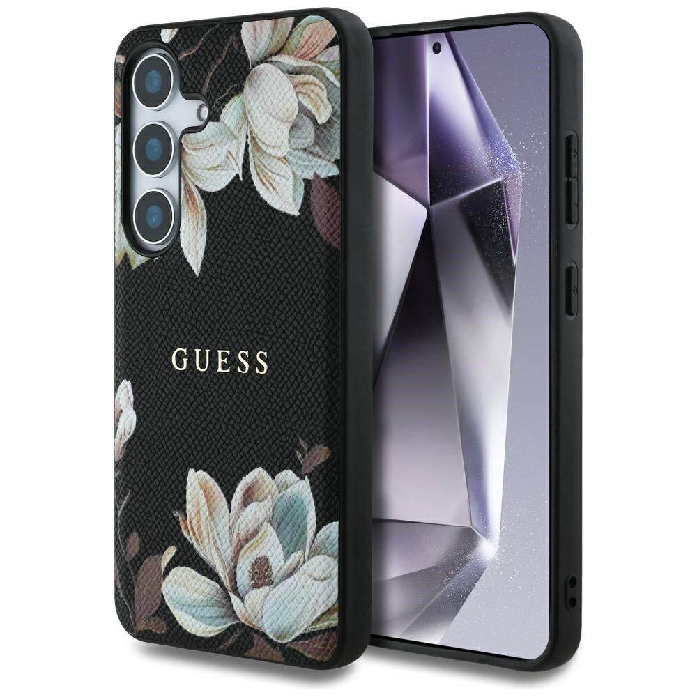 Custodia MagSafe per Samsung Galaxy S25 S931, Guess, Grained Flowers, Nera