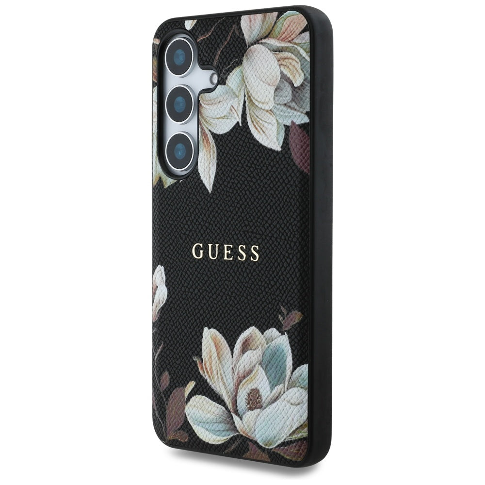 Custodia MagSafe per Samsung Galaxy S25 S931, Guess, Grained Flowers, Nera