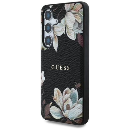 Custodia MagSafe per Samsung Galaxy S25 S931, Guess, Grained Flowers, Nera