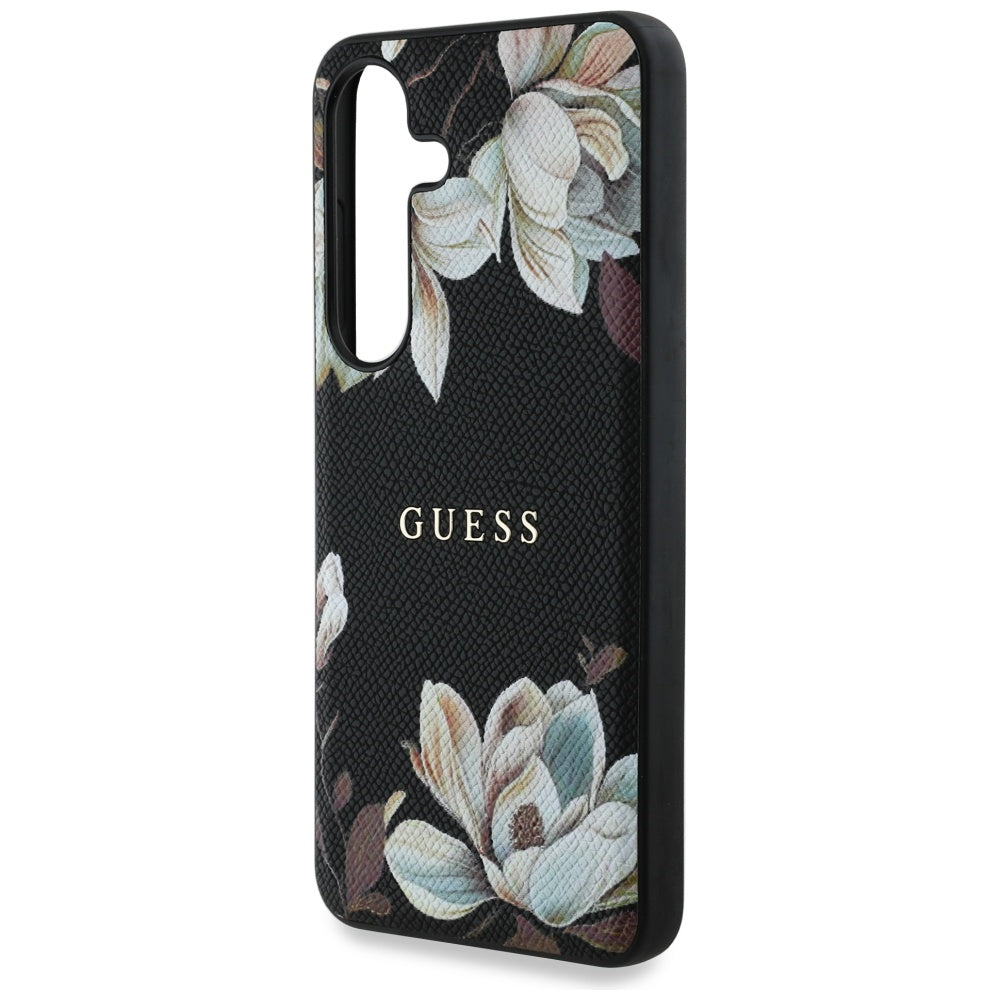 Custodia MagSafe per Samsung Galaxy S25 S931, Guess, Grained Flowers, Nera