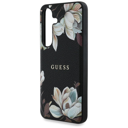 Custodia MagSafe per Samsung Galaxy S25 S931, Guess, Grained Flowers, Nera